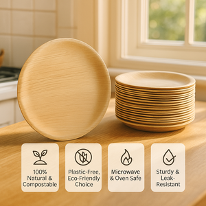 Assiette ronde en feuille de palmier Areca de 8 pouces Vaisselle jetable biodégradable pour la restauration et l'exportation - Product Image 3