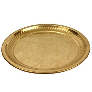 ทองเหลืองลายดอกไม้ Thali ออกแบบลายนูนทองเหลือง Pooja Chirag ชุบทองขัดเงาดูการใช้งานแบบไดนามิก - Product Image 4