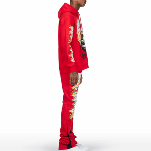 Personalizado Y2K impresión gráfica de los hombres chándal ropa de calle Jogging Unisex serigrafía Sudadera con capucha y pantalón acampanado conjunto - Product Image 6