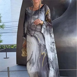 เดรสผ้าชีฟองสำหรับผู้หญิง, ใหม่ชุดเดรสพิมพ์ลายแฟชั่นเนื้อผ้าหินอ่อนแขนยาวแบบไม่สม่ำเสมอสำหรับฤดูร้อน2025 - Product Image 3