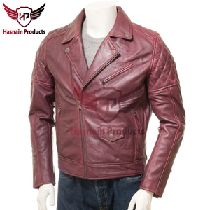 Chaqueta de motorista de invierno personalizable para hombre en cuero Burdeos genuino estilo High Street con excelente material para un aspecto elevado - Product Image 2