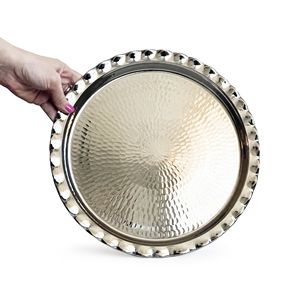 Plateau de présentation rond en cuivre martelé à la main, 34 cm - 13,3 pouces, plateau de service à café pour les cérémonies, nickel - Product Image 3