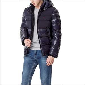 เสื้อแจ็คเก็ตพัฟเฟอร์ผ้าแคนวาสสีดำสำหรับผู้ชาย แบบมีฮู้ดปกติ คอตั้ง สไตล์ไฮสตรีท เสื้อโค้ทฤดูหนาว ซิปด้านหน้า สายรัดด้านข้าง - Product Image 5