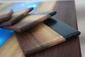 Blue Square Resin Wood Joint Handmade Eco-Friendly Reusable Table Top <b>Coaster</b> High Quality Mats & Pads Export Quality <b>Coasters</b> - Product Image 3