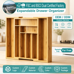 Organizzatore Personalizzato in Bambù a 8 Scomparti Espandibile Ecologico per Cassetti di Cucina e Soggiorno, Vassoio <span class=keywords><strong>Porta</strong></span> Utensili e <span class=keywords><strong>Posate</strong></span> - Product Image 1