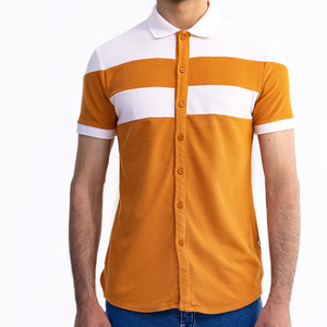 Chemise d'été en popeline de coton moutarde décontractée personnalisable pour hommes 100% Bouton imprimé respirant anti-rétrécissement écologique - Product Image 1