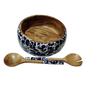 Serveur de salade en bois de manguier fait à la main de haute qualité avec vaisselle en émail moderne parfait pour les hôtels et le service de nourriture élégant - Product Image 3