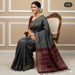 Sari traditionnel en soie Tussar multicolore pour femmes, mettant en valeur le travail de tissage fin et l'élégance pour les cérémonies, en provenance d'Inde - Product Image 6