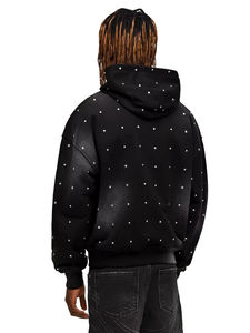 Sweat à capuche Up-Felt-Impex Premium pour homme, délavé à l'acide, effet soleil, 100% coton, molleton épais, logo en strass, style vintage, pour l'hiver - Product Image 6