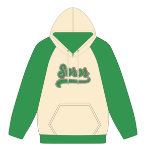 Custom Printed Winter Sorority Raglan Sleeve <b>Hoodie</b> Front Badge Womens Ivory/<b>Pink</b>/Green Fleece Casual College Sisterhood Apparel - Product Image 5