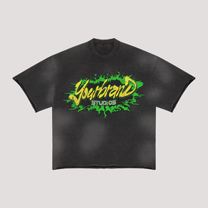 ชุดเสื้อยืดและกางเกงขาสั้นสตรีทแวร์สำหรับผู้ชาย ยี่ห้อ Studios ผ้าฝ้ายพิมพ์ลาย คอกลม ชุดฤดูร้อน สีดำ ส้ม แดง เขียว - Product Image 4