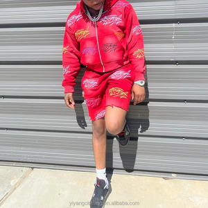 Ensemble de survêtement streetwear deux pièces pour homme, effet délavé, avec logo brodé personnalisé, sweats à capuche zippés 500 g/m² 100 % coton, coupe oversize doublée - Product Image 6