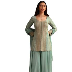 Élégant ensemble de Kurti brodé avec Palazzo et Dupatta pour femmes tenue ethnique Fabricant de vêtements OEM Exportateur en vrac - Product Image 1