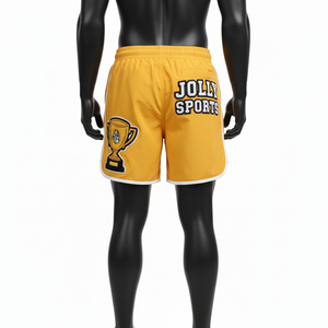 Shorts de Baño para Hombre de Microfibra de Poliéster de Alta Calidad, Color Amarillo Mostaza, con Paneles Laterales con Ribete, Logotipo Personalizado - Product Image 3