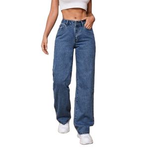 Luxury Fashion <b>Women</b> Wide Leg Stone Blue <b>Jeans</b> High Rise Loose Fit Durable Denim Plating Eco-Friendly Modern Street Style Size - Product Image 1