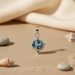 Colgante de Topacio Azul para Mujer, Joyería de Plata 925 Hecha a Mano con Gema y Baño de Oro Rosa, Platino y Rodio - Product Image 3