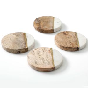 Vente en gros de sous-verres ronds carrés en bois d'acacia créatifs pour l'épissage de marbre pour la maison de bar sous-verres en marbre personnalisés sous-verres pour thé et café - Product Image 3
