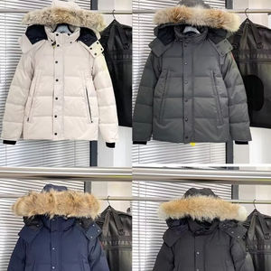 แจ็กเก็ตขนเป็ดสำหรับผู้ชายและผู้หญิงเสื้อแจ็กเก็ตฤดูหนาวระบายอากาศได้ดีคอตั้งโลโก้ด้านหน้าตามสั่ง - Product Image 2