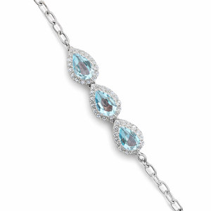 Trendy Blue Topaz Pear-Shaped Chain Bracelet Rhodium Plated 925 Sterling Silver for Wedding Party <b>Gift</b> Occasions - Product Image 6