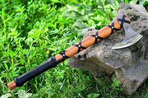 Custom Handmade High Carbon Steel Viking Tomahawk Hatchet Leather Sheath Industrial Grade for <b>Camping</b> Daily Outdoor Use Survival - Product Image 3
