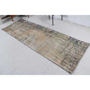 Turkish Vintage Rug 2.9x8.4 ft, <b>Brown</b> Floral <b>Wool</b> Rug - Product Image 1