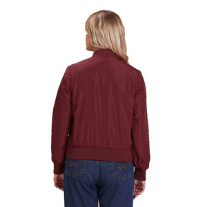 Wholesale Women's Burgundy Bomber <b>Jacket</b> Full Sleeve Zipper Closure Solid Color Windproof Polyester Woven Autumn Style - Product Image 2
