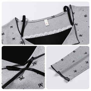 Calidad superior Tendencia Verano Nuevo Venta caliente Manga larga Mujer Sólido Elegante Frente Logo Pijamas - Product Image 3