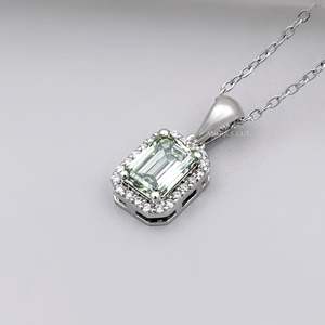 Green Fancy Intense Emerald Cut Certified IGI Lab Grown Diamond Halo <b>Pendant</b> 14K <b>Solid</b> <b>Gold</b> Elegant & Timeless Design - Product Image 5
