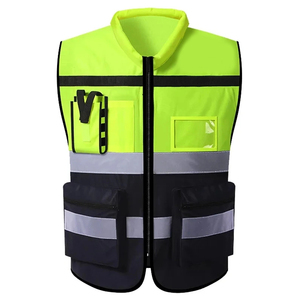 Custom LOGO Reflective Safety Vest for Men Construction Two Tone Workwear with Pockets and Zipper Cotton CE Certified - Product Image 1