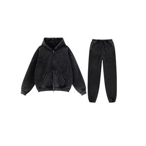 Conjunto de ropa para correr de invierno Unisex Color personalizado 100% algodón polar chándal Sudadera con capucha pantalones Jogger cordón transpirable - Product Image 2