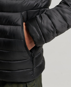 Windproof Hooded <b>Mandarin</b> <b>Collar</b> Winter Puffer <b>Jacket</b> Unisex Zipper 2 Tone Breathable Canvas Front Logo - Product Image 3