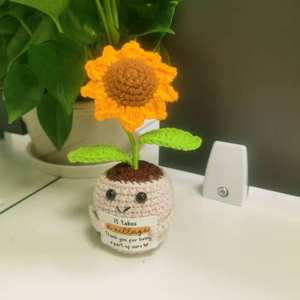 Ornements de plantes en pot en crochet Tournesol Amour, Artisanat textile fait main, Artisanat de tissu personnalisé, Cadeau en gros pour le soutien émotionnel - Product Image 6