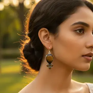 "925 Sterling Silver <b>Tiger</b> <b>Eye</b> Drop Earrings for Women-Fashion Gemstone <b>Jewelry</b>" - Product Image 2