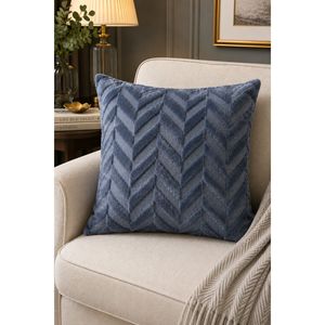 Zigzag Pattern Pillow Cover-Cushion Indigo 100% Polyester Soft Plush <b>Fabric</b> - Product Image 1