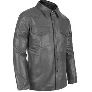 Veste en cuir décontractée vintage délavée pour hommes avec col de chemise brodé et respirant pour l'hiver - Product Image 3