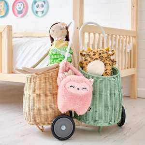 Best Storage Basket Gift for Childrenschool Bags Rattan <b>Trolley</b> Bag Handmade Kids Luggy <b>Wheeled</b> Baskets - Product Image 4