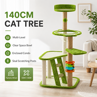 Meuble tour pour chat de 140 cm en gros avec maisonnette, échelle d'escalade, poteaux à gratter en sisal et jouet interactif