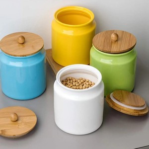 Pot de rangement décoratif en céramique avec couvercle, hermétique, sûr pour les aliments, motif feuille, organisateur de cuisine, rangement élégant pour comptoir - Product Image 6