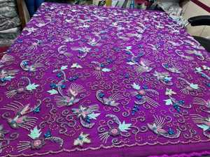 Tissu tissé de luxe lourd, orné de perles et brodé à la main, style croisé, filet écologique pour accessoires - Product Image 4