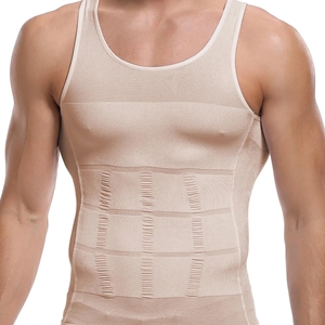 Men's Beige Compression Tank Top <b>Slimming</b> Body Shaper <b>Vest</b> with Seamless Design for Undergarments Wear - Product Image 1