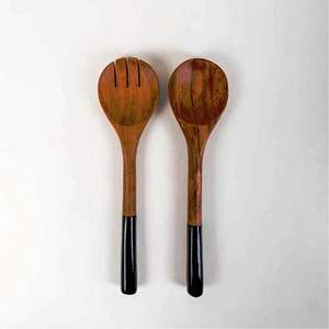 Ensemble de pinces à salade en bois d'acacia et de 2 spatules, ustensiles durables faits à la main, petite taille S - Product Image 3