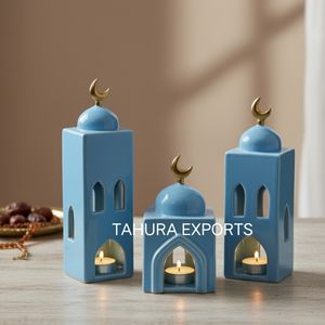 Portavelas decorativo de Ramadán de cerámica elegante refinado para interiores festivos modernos y acento de iluminación para el hogar elegante y limpio - Product Image 4
