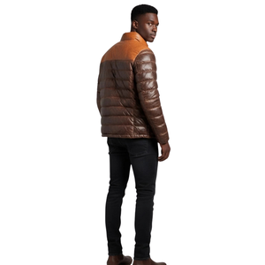 Veste matelassée à col montant en toile unie pour homme, deux tons, polyester/nylon, rembourrage en coton matelassé fait main, service OEM - Product Image 3
