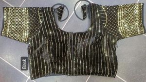 Blusa de terciopelo con cuello redondo para mujer, camisa de manga corta con cuello redondo y bordado para fiesta de fin de año - Product Image 6