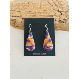Pendientes Colgantes Hechos a Mano en Navajo con Turquesa Morada de Mohave y Plata de Ley, Forma de Gota de Agua - Product Image 5