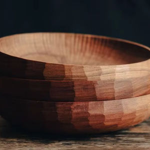 BOL HAUT-BOL À FRUITS EN BOIS RÉEL NATUREL, Bol en bois décoratif pour Table Bureau Home Decor ustensiles de cuisine - Product Image 1