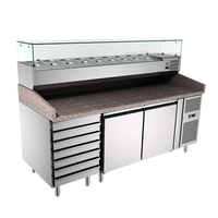 Comptoir réfrigérant commercial à 2 ou 3 portes avec dessus en marbre CE ETL, pour pizza, salade, sandwich, table de préparation avec dessus en verre, réfrigérateur, congélateur