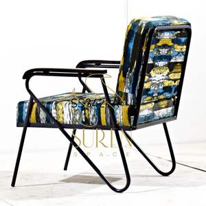 Chaise en tissu de Restaurant en métal indien fait à la main, chaise de chambre d'hôtel - Product Image 2