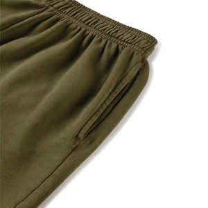 Shorts pour hommes en polyester/nylon épais, délavé, effet soleil, coupe jogging, déchiré, broderie, taille haute, fermeture à cordon - Product Image 5