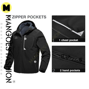 <b>Men's</b> Soft Shell <b>Jacket</b> Fleece Lined Waterproof Lightweight Hooded Winter <b>Jacket</b> Black Color <b>Jackets</b> - Product Image 4